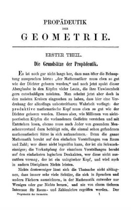 Erster Theil. Die Grundsätze der Propädeutik.