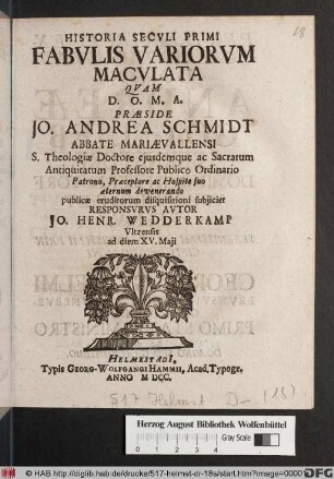 Historia Seculi Primi Fabulis Variorum Maculata