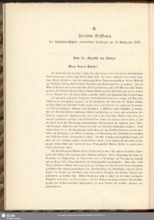 B. Feierliche Eröffnung des fünfunddreißigsten ordentlichen Landtags am 13. November 1913