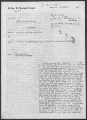 Würtingen-Bleichstetten: Visitationsbericht mit Pfarrbericht 1953
