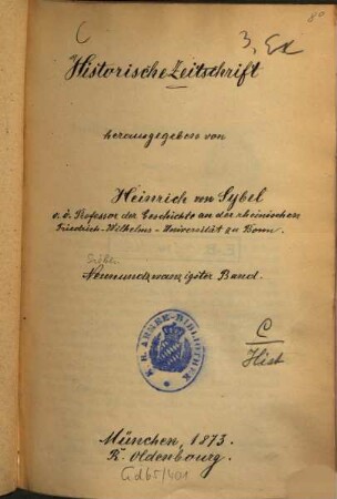 Historische Zeitschrift : HZ. 27. 1873