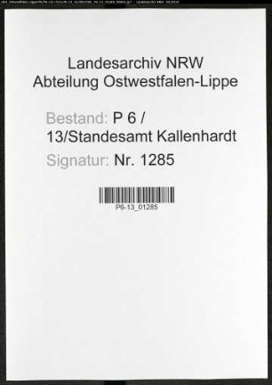 Sterberegister Standesamt Kallenhardt