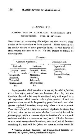 Chapter VII. Classification of Algebraical Expressions and Consequences.