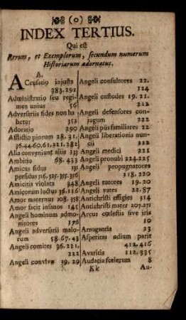 Index Tertius. Qui est Rerum, et Exemplorum, secundum numerum Historiarum adornatus