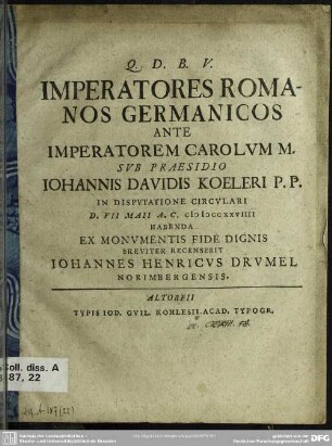 Imperatores Romanos Germanicos Ante Imperatorem Carolum M.