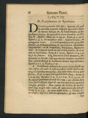 Caput VII. De Praedestinatione & Reprobatione.