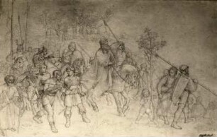 König mit Gefolge : König mit Gefolge. Zeichnung (vor 1859; A. Rethel)