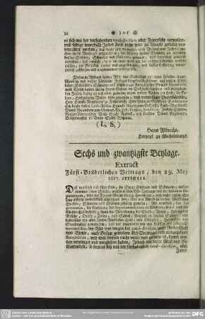 Sechs und zwantzigste Beylage. Extract Fürst-Brüderlichen Vertrags, den 29. May 1617. errichtet