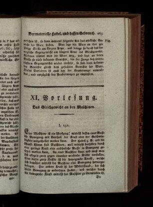 Eilfte Vorlesung. Das Gleichgewicht an den Maschinen.
