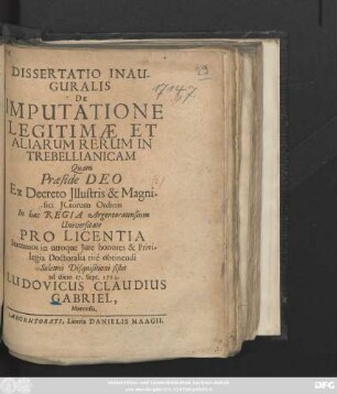 Dissertatio Inauguralis De Imputatione Legitimae Et Aliarum Rerum In Trebellianicam