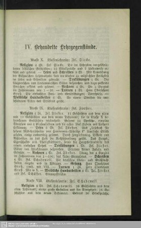 IV: Behandelte Lehrgegenstände