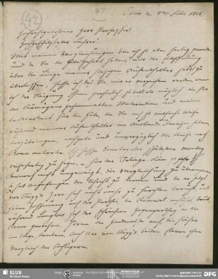 Eigenh. Brief von Christian Lassen an August Wilhelm von Schlegel, Paris, 08.07.1825