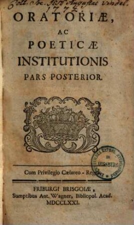 Oratoriae ac poeticae institutionis pars .... 2