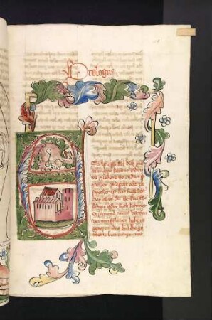 E-Initiale mit Drache und Burg