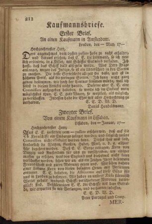 Kaufmannsbriefe. = Merchant Letters.