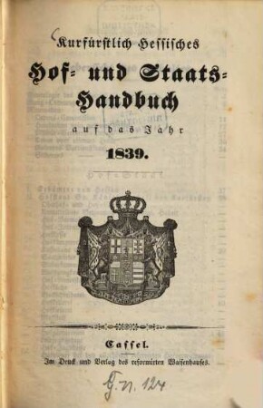 Kurfürstlich Hessisches Hof- und Staatshandbuch. 1839