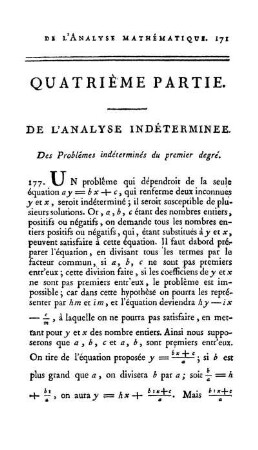 Quartrième Partie. De l'Analyse indéterminée.