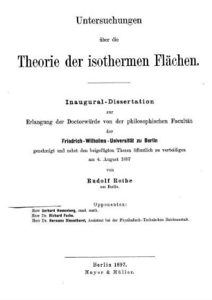 Untersuchungen über die Theorie der isothermen Flächen