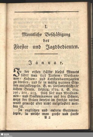 I. Monatliche Beschäftigung der Förster und Jagdbedienten
