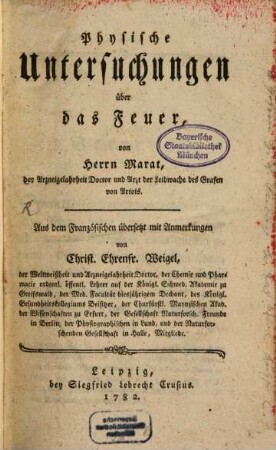 Physische Untersuchungen über das Feuer