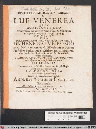 Disputatio Medica Inauguralis De Lue Venerea