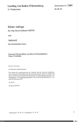 Anfrage der Grünen: Reise von Finanzminister Mayer-Vorfelder