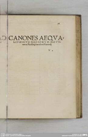 Canones Aequalium sive Mediorum Motuum ac Prosthaphaereseon Mercurii.