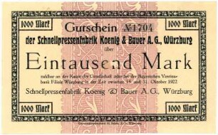 Geldschein / Notgeld, 1.000 Mark, 15.10.1922 - 31.10.1922
