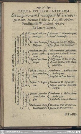 Tabula XVI. Progenitoum Serenissimorum Principum Wirtenbergicorum, Domini Friderici Augusti & Dn. Ferdinandi Wilhelmi, [et]c. [et]c. Ex Latere Paterno
