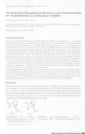 Nachweis einer Enzymkatalyse für die cis-trans-Isomerisierung der Peptidbindung in prolinhaltigen Peptiden