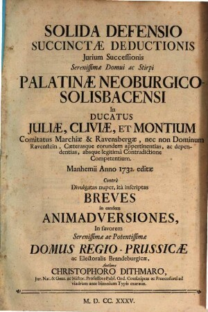 Solida defensio Succinctae deductionis : Cum documentis