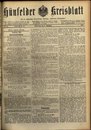 Erste Ausgabe vom Donnerstag, den 11. November 1915.