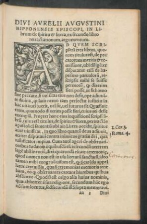 Divi Aurelii Augustini Hipponensis Episcopi, In Librum de spiritu et litera, ex secundo libro retractationum, argumentum.