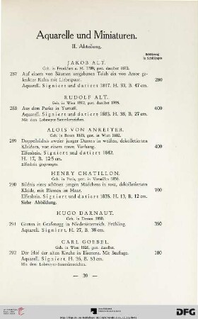 Aquarelle und Miniaturen (II. Abteilung) (Nr. 287-309)
