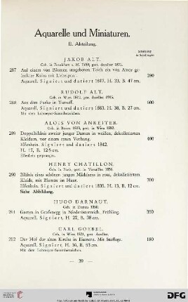 Aquarelle und Miniaturen (II. Abteilung) (Nr. 287-309)