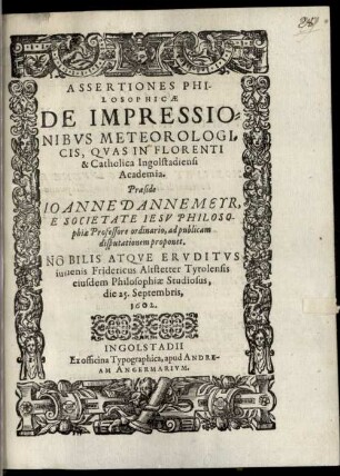 Assertiones philos. de impressionibus meteorologicis