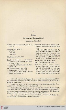 III. Index der citierten Handschriften