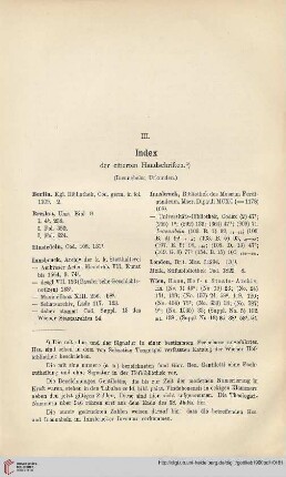 III. Index der citierten Handschriften