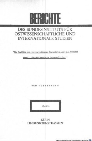 Die Reaktion der westeuropäischen Kommunisten auf die Prozesse gegen tschechoslowakische Reformpolitiker