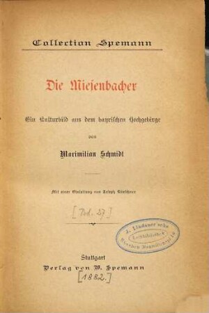Die Miesenbacher : ein Kulturbild aus dem bayerischen Hochgebirge