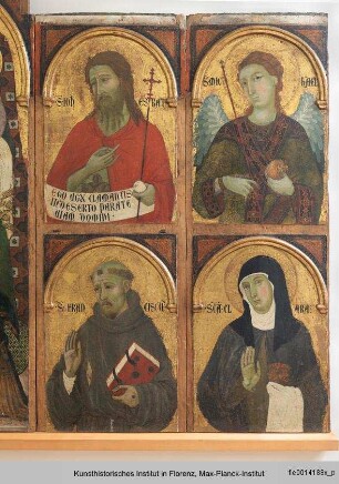 Thronende Madonna mit Kind und Heiligen
