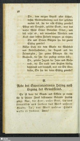 II. Rede des Superintendenten Hering nach Legung des Grundsteins