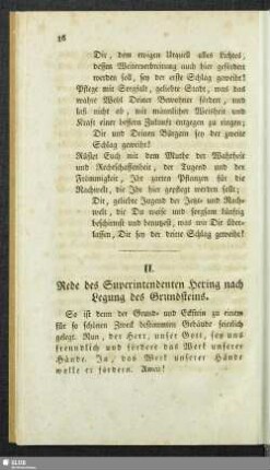 II. Rede des Superintendenten Hering nach Legung des Grundsteins