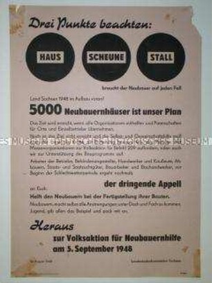 Maueranschlag mit einem Aufruf zur Unterstützung der Neubauern