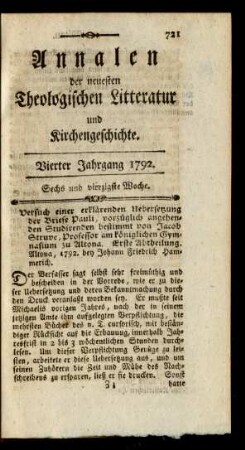 Sechs und vierzigste Woche