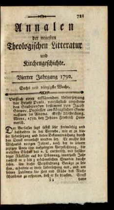Sechs und vierzigste Woche