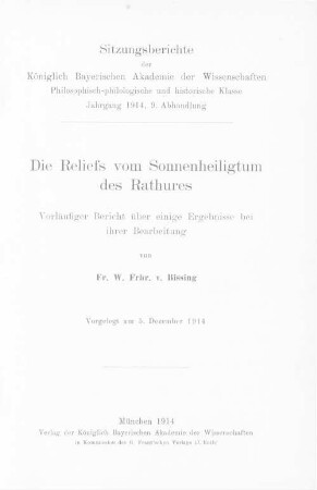 Die Reliefs vom Sonnenheiligtum des Rathures : vorläufiger Bericht über einige Ergebnisse bei ihrer Bearbeitung