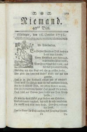 42tes Blat. Göttingen, den 16. October 1756.