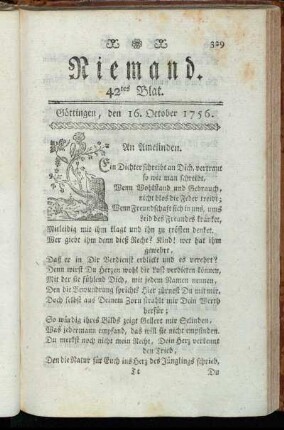 42tes Blat. Göttingen, den 16. October 1756.