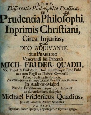 Diss. philos. pract. de prudentia philosophi, inprimis christiani, circa iniurias